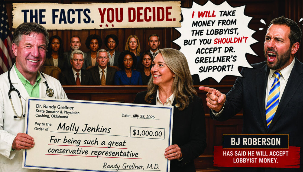 Campaign mailer artwork saying You Are The Jury and The Facts. You Decide.